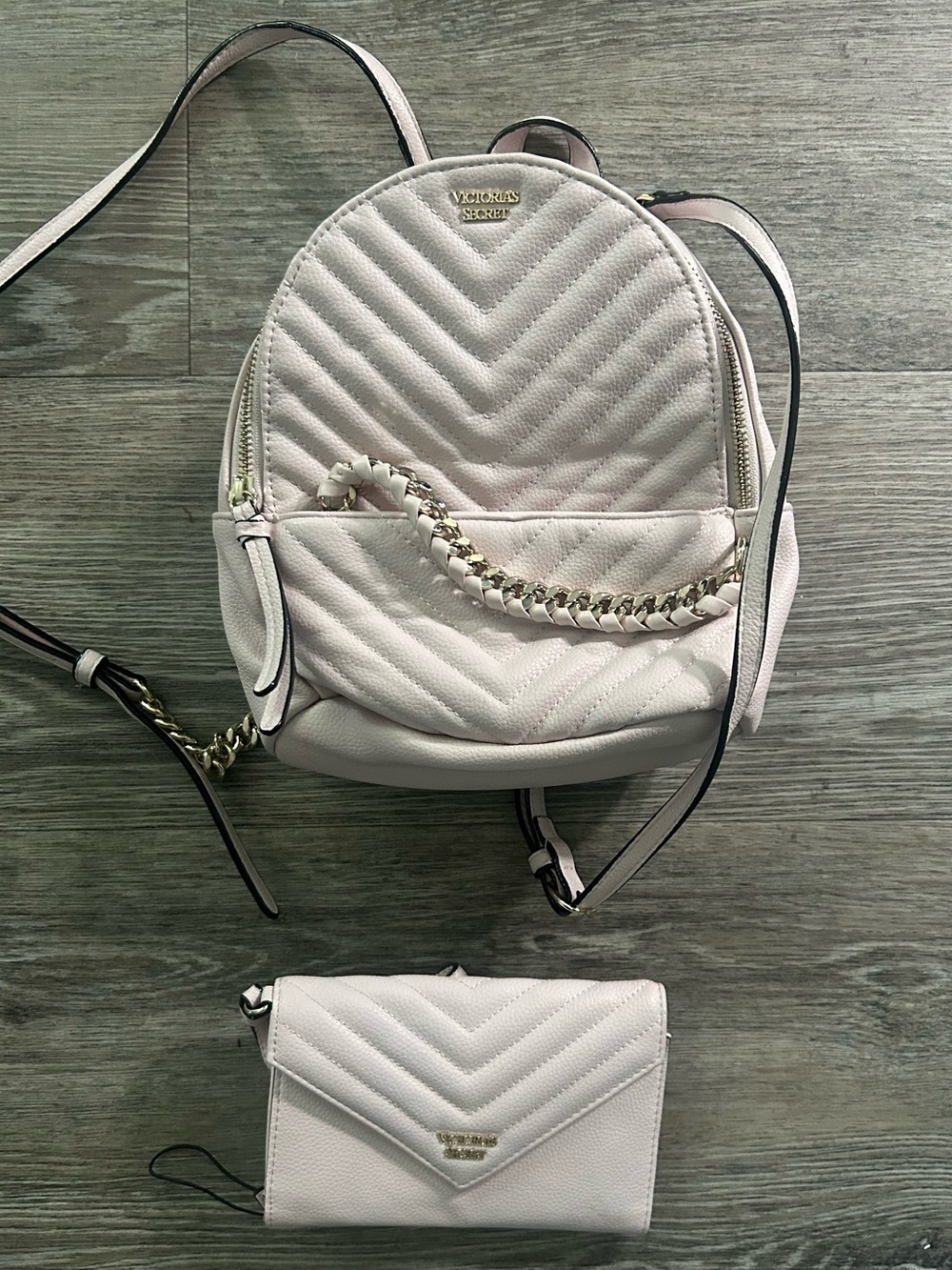 Victoria's Secret Blush Pink Quilted Mini Backpack & Wallet Set